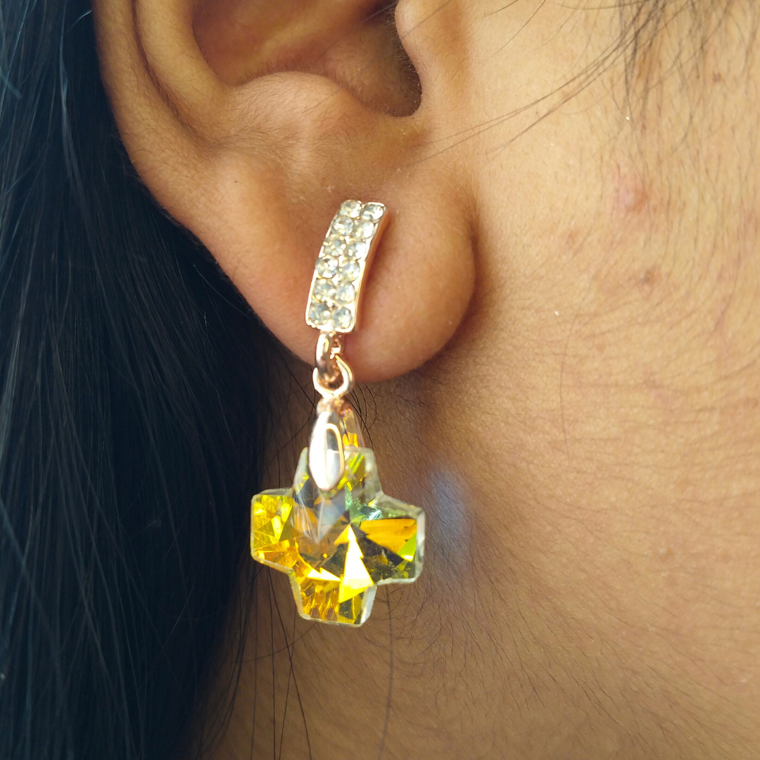 Crystal Heart Drop Earrings – Iridescent Butterfly Charm for Women