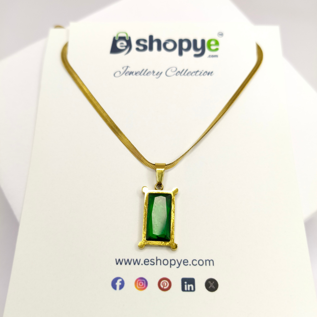 Gold Plated Green Geometric Pendant – Stylish Anti-Tarnish Jewelry