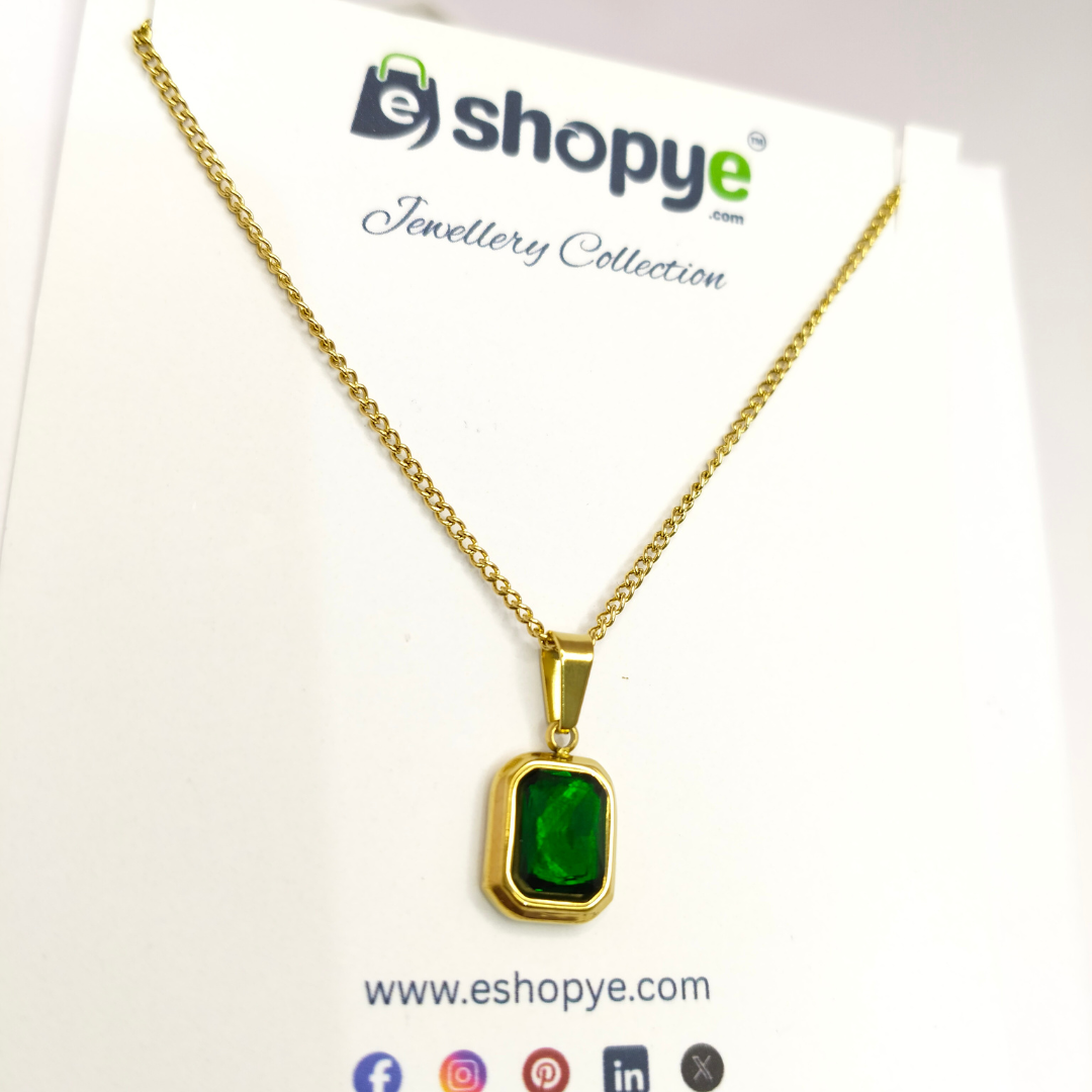 Gold Plated Green Geometric Pendant – Anti Tarnish Stylish Jewelry