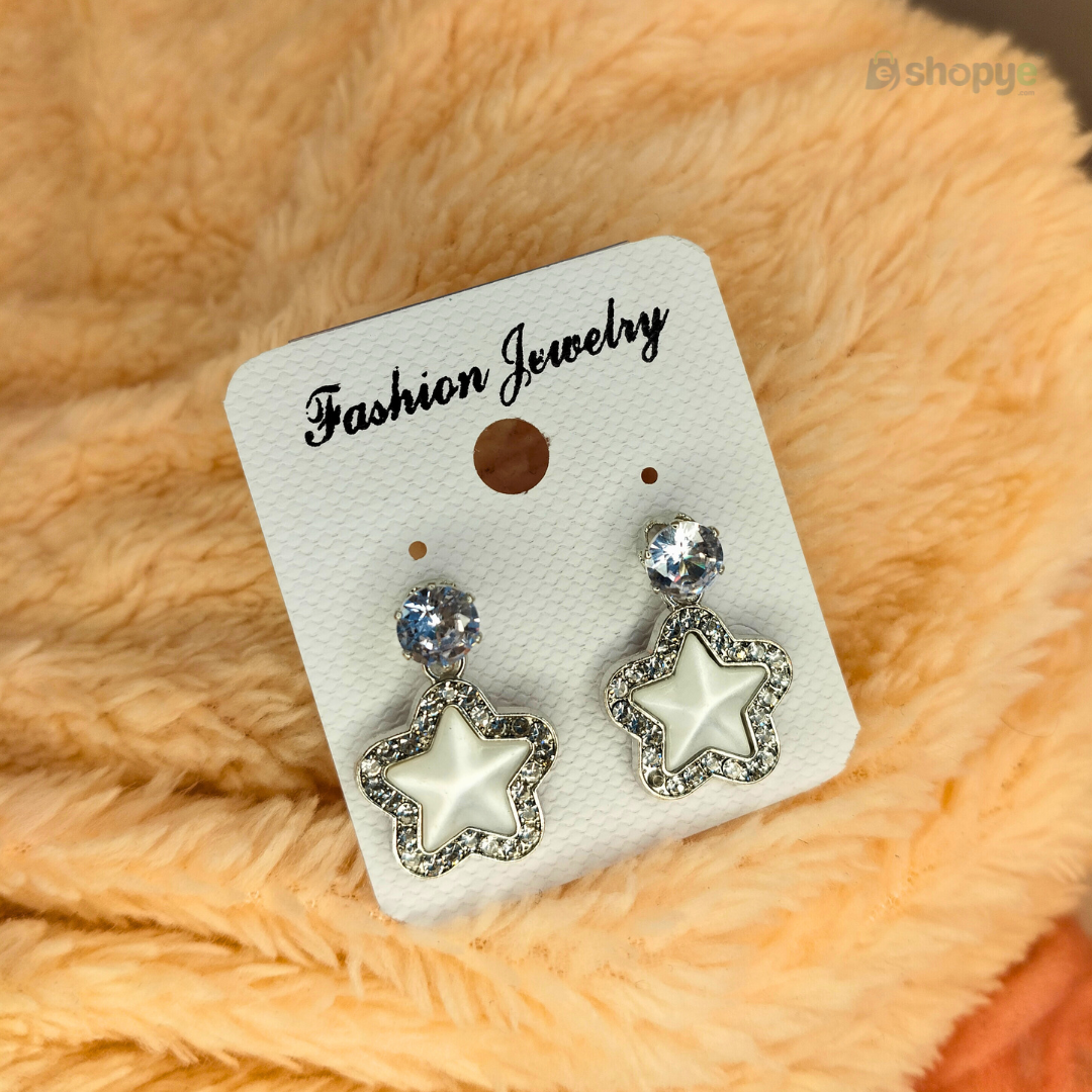 Pearl Twinkle Star Drop Earrings – Elegant Shine with Crystal Accent