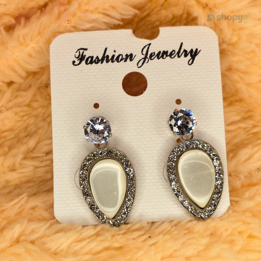 Elegant Teardrop Pearl Stud Earrings with Crystal Border