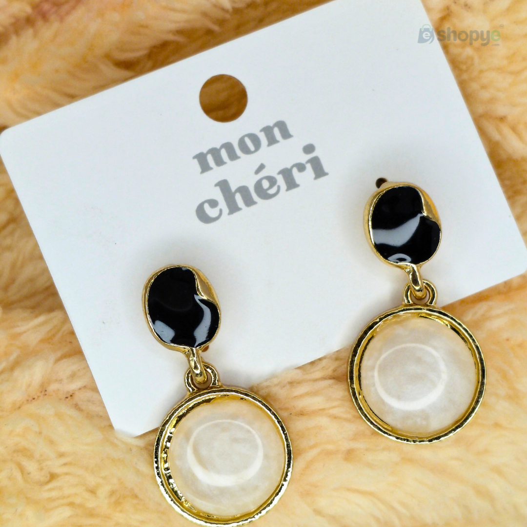 Mon Chéri Dual Tone Drop Earrings – Elegant Black & Pearl White Design