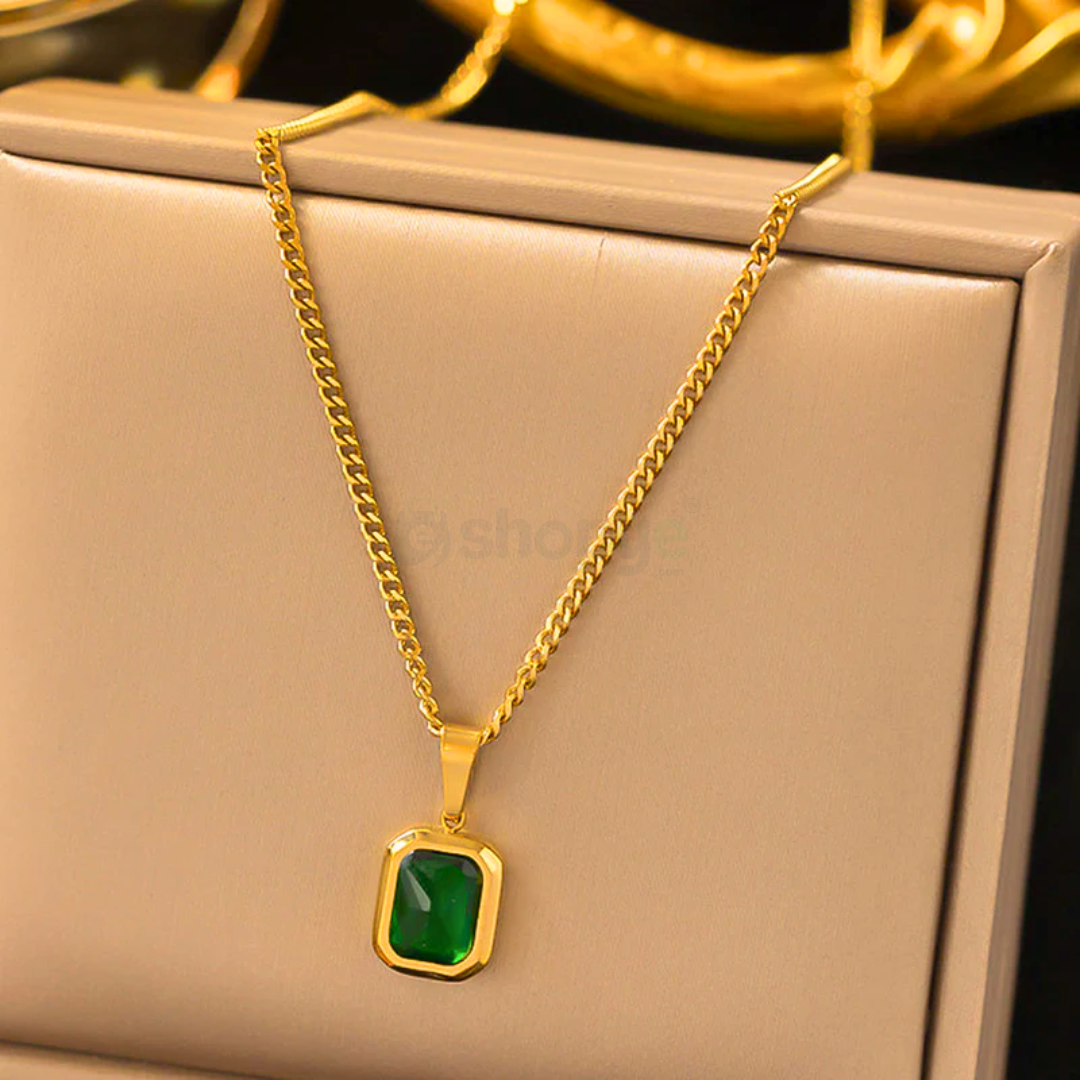 Gold Plated Green Geometric Pendant – Anti Tarnish Stylish Jewelry