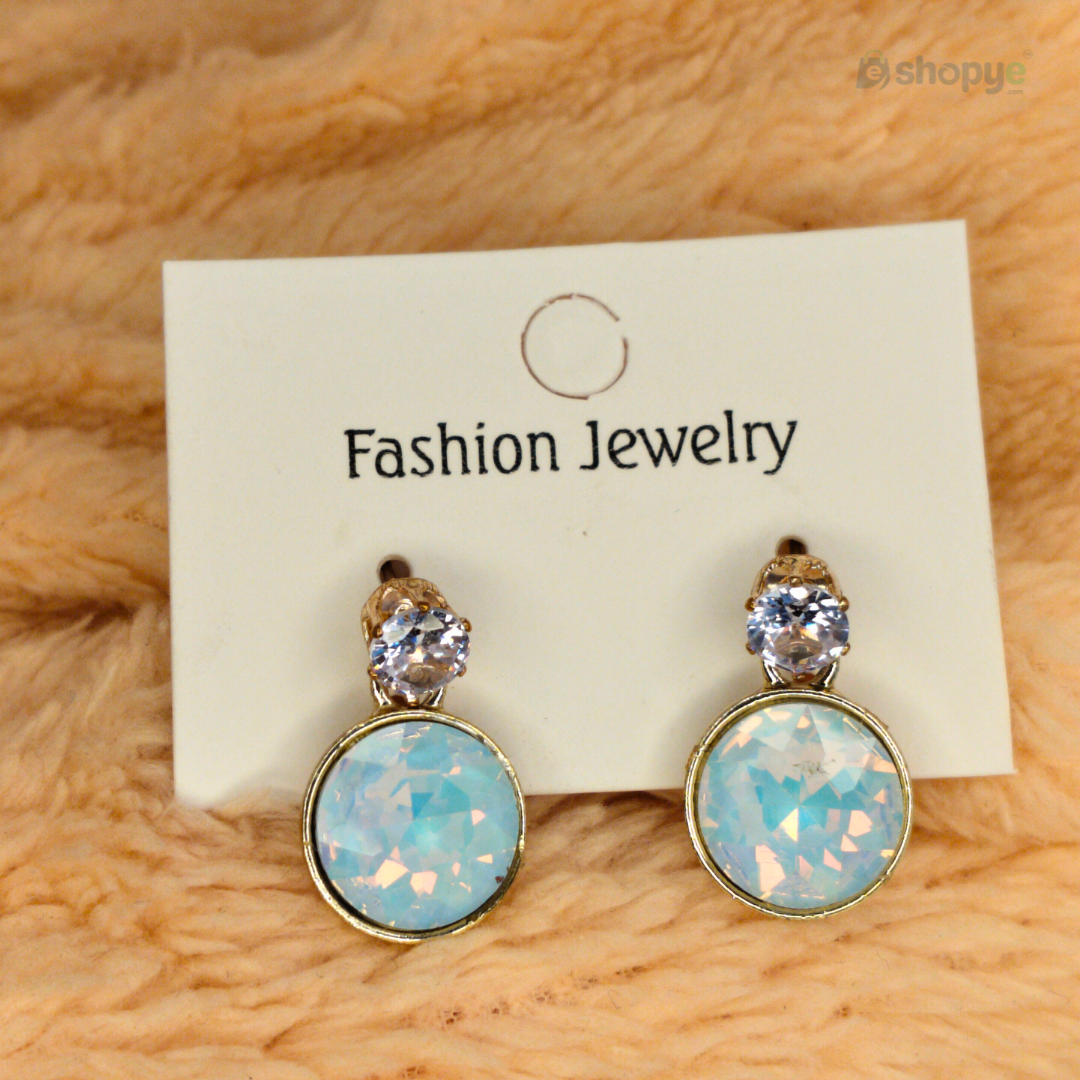 Iridescent Hoop Earrings – Blue Opal Drop with Crystal Stud Elegance