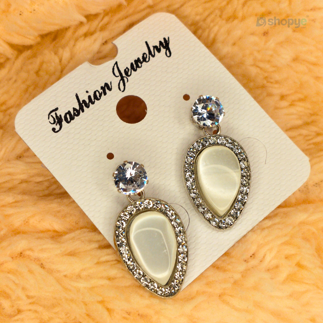 Elegant Teardrop Pearl Stud Earrings with Crystal Border