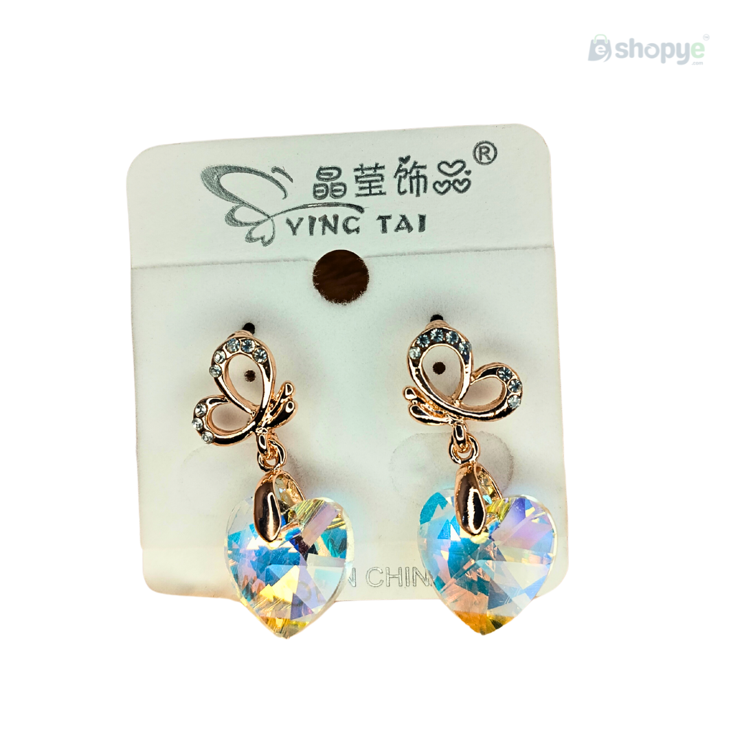 Crystal Heart Drop Earrings – Iridescent Butterfly Charm for Women