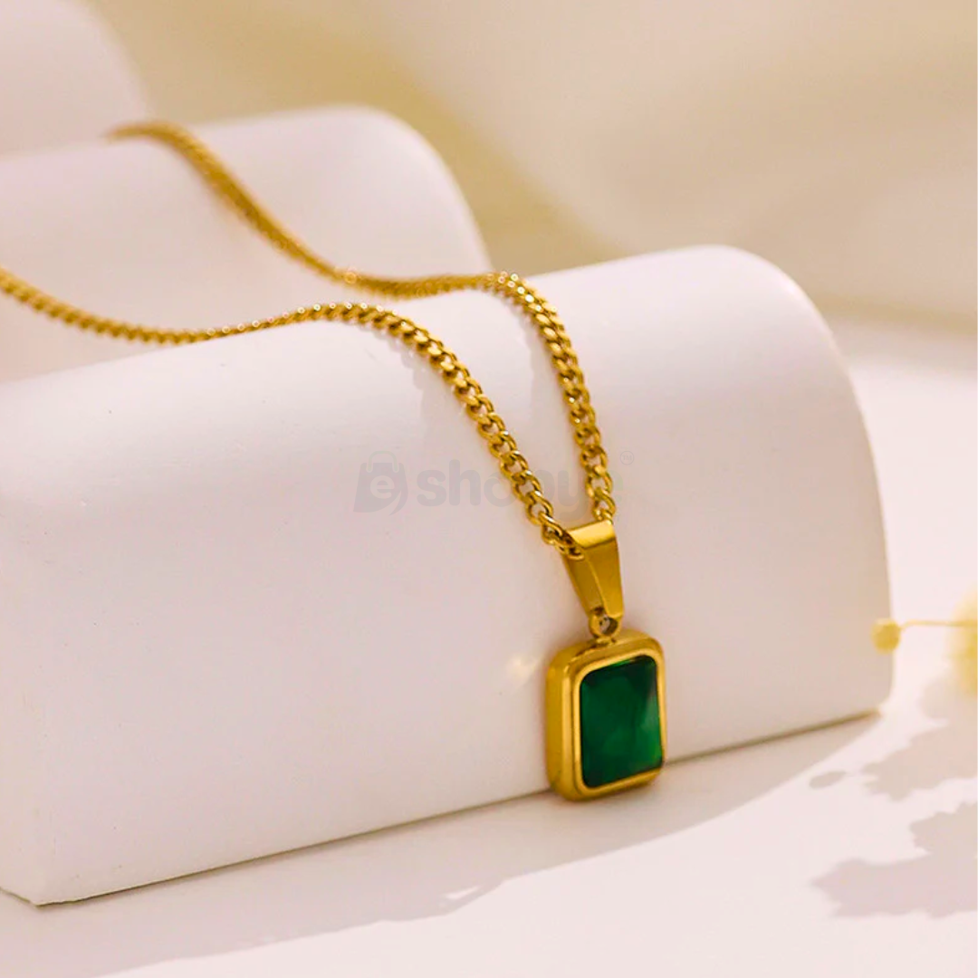 Gold Plated Green Geometric Pendant – Anti Tarnish Stylish Jewelry