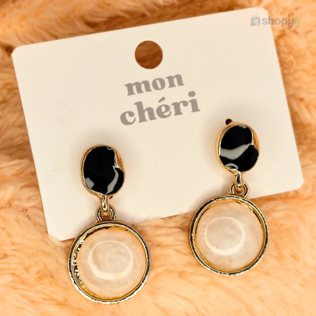 Mon Chéri Dual Tone Drop Earrings – Elegant Black & Pearl White Design