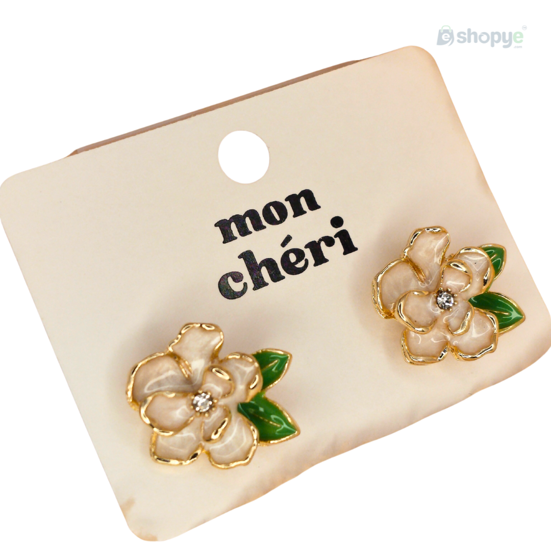 Mon Chéri Enamel Flower Stud Earrings White – Elegant Floral Jewelry