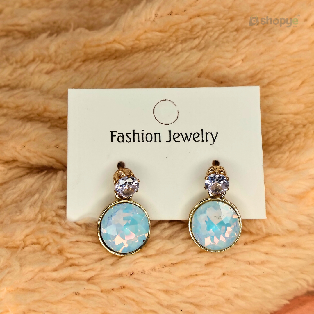 Iridescent Hoop Earrings – Blue Opal Drop with Crystal Stud Elegance