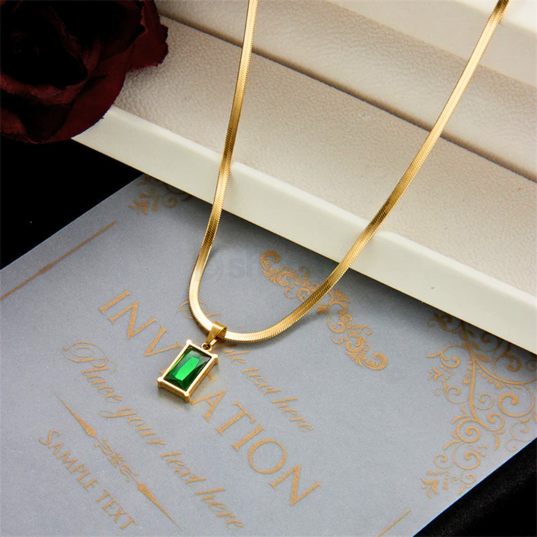 Gold Plated Green Geometric Pendant – Stylish Anti-Tarnish Jewelry