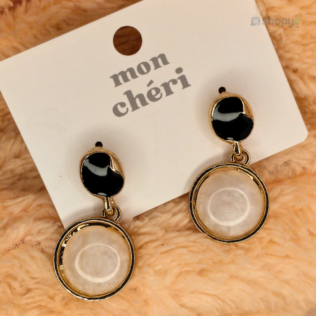 Mon Chéri Dual Tone Drop Earrings – Elegant Black & Pearl White Design