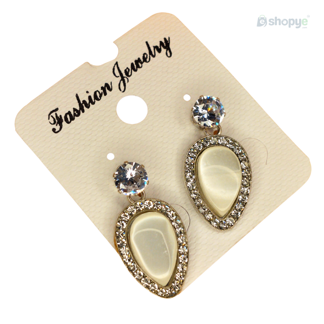 Elegant Teardrop Pearl Stud Earrings with Crystal Border