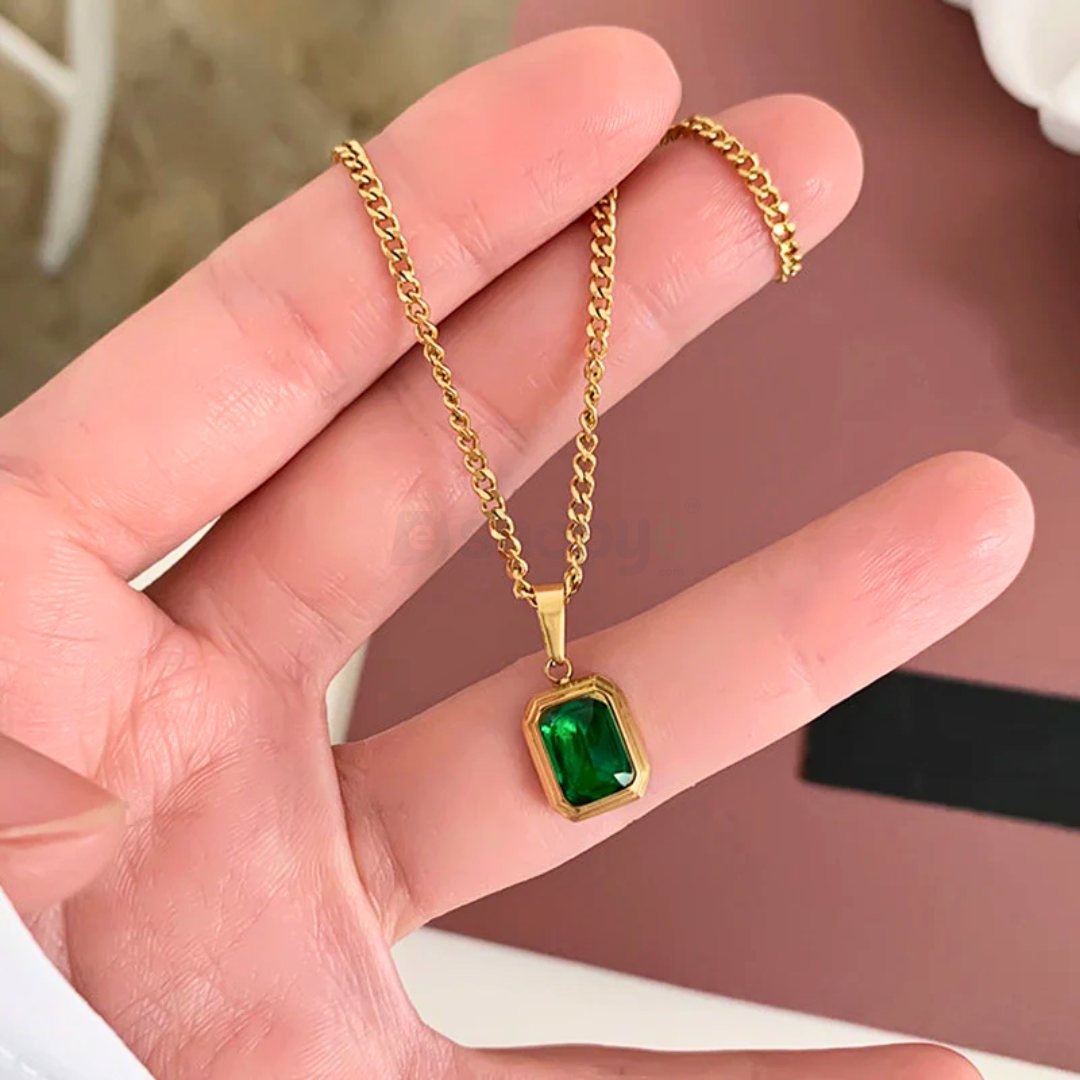 Gold Plated Green Geometric Pendant – Anti Tarnish Stylish Jewelry