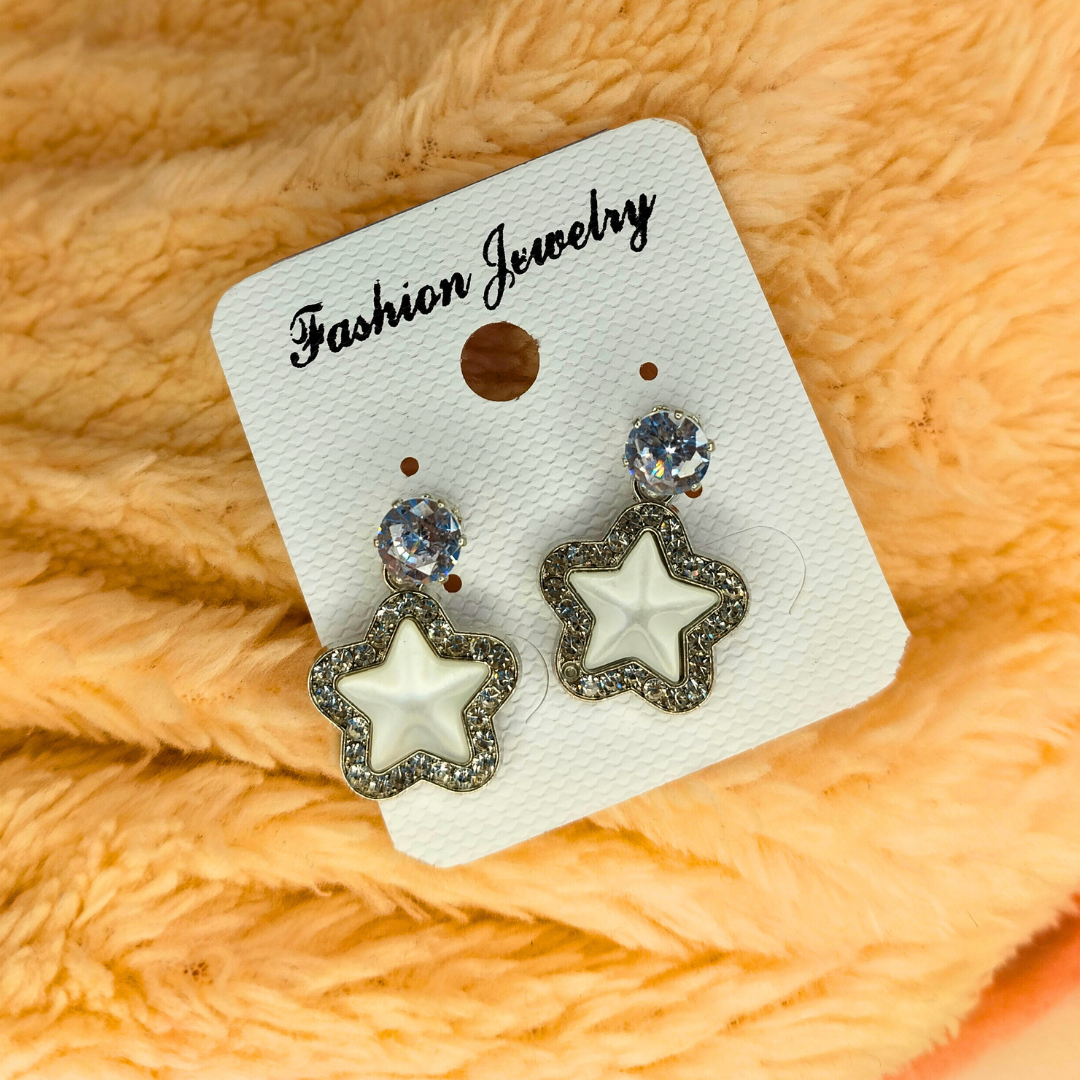 Pearl Twinkle Star Drop Earrings – Elegant Shine with Crystal Accent