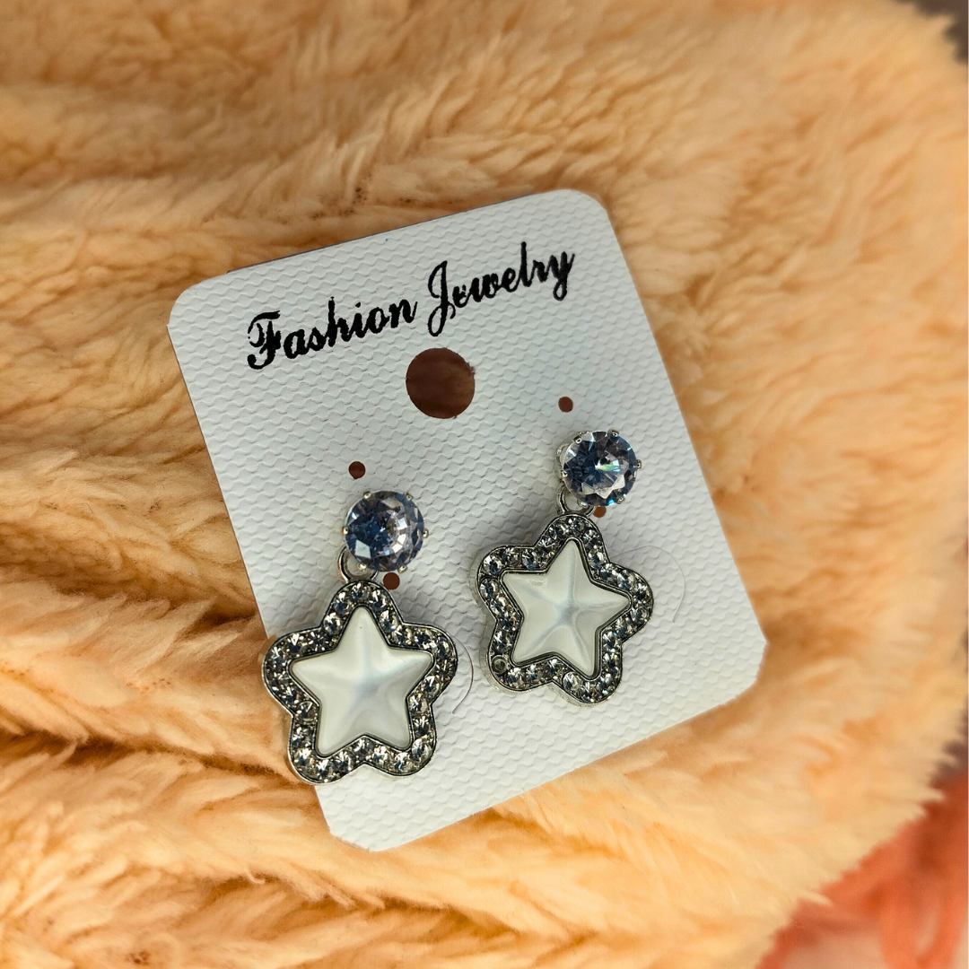 Pearl Twinkle Star Drop Earrings – Elegant Shine with Crystal Accent