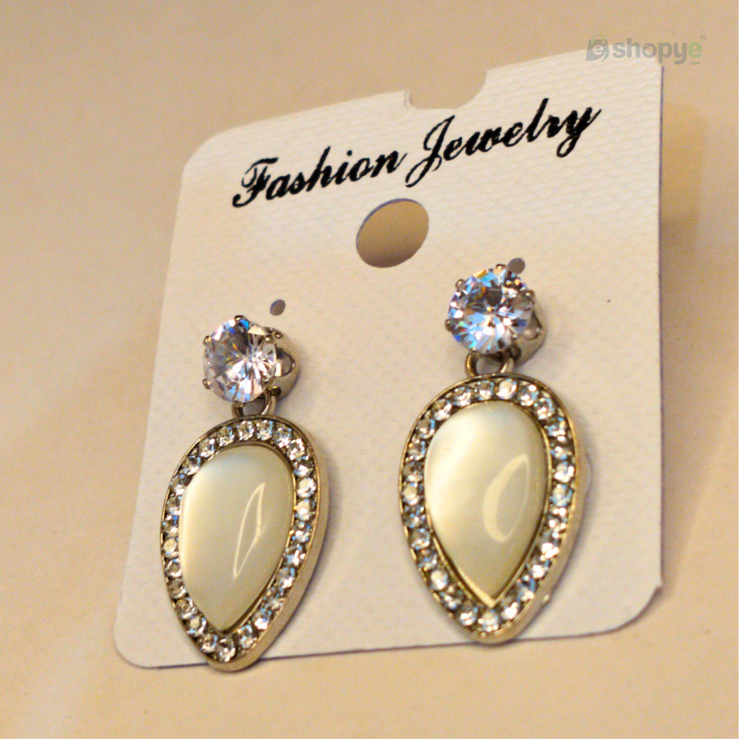 Elegant Teardrop Pearl Stud Earrings with Crystal Border