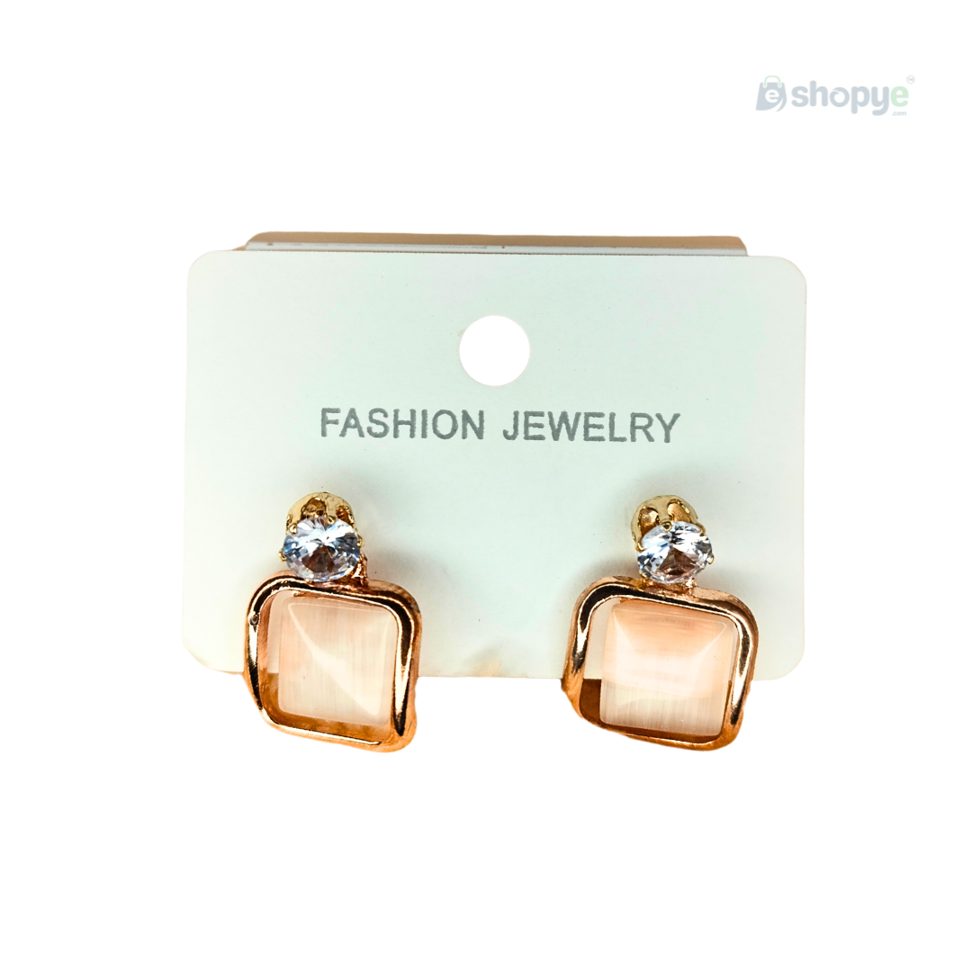 Crystal Drop Earrings Minimalist Golden Frame Square Design
