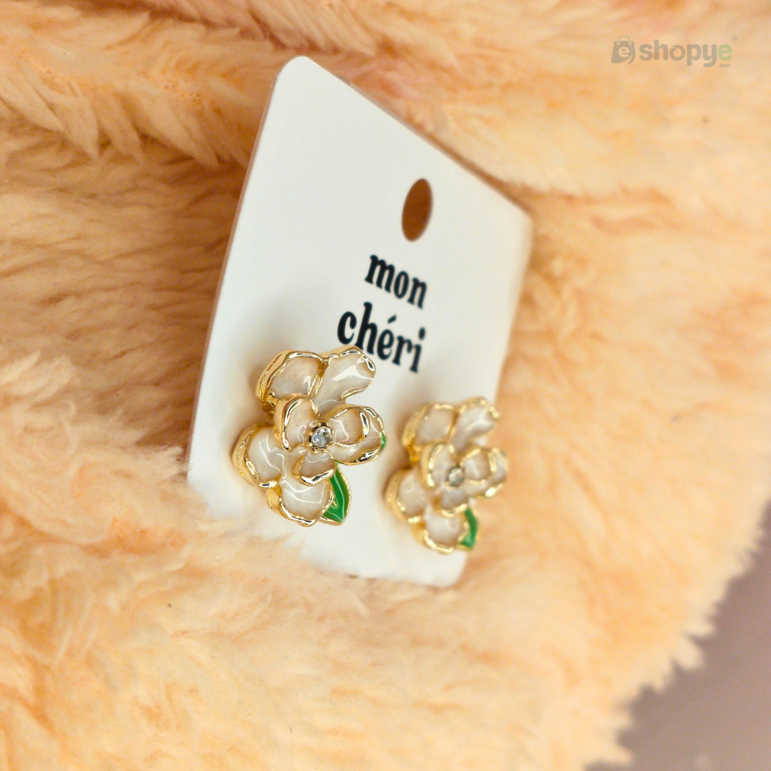 Mon Chéri Enamel Flower Stud Earrings White – Elegant Floral Jewelry