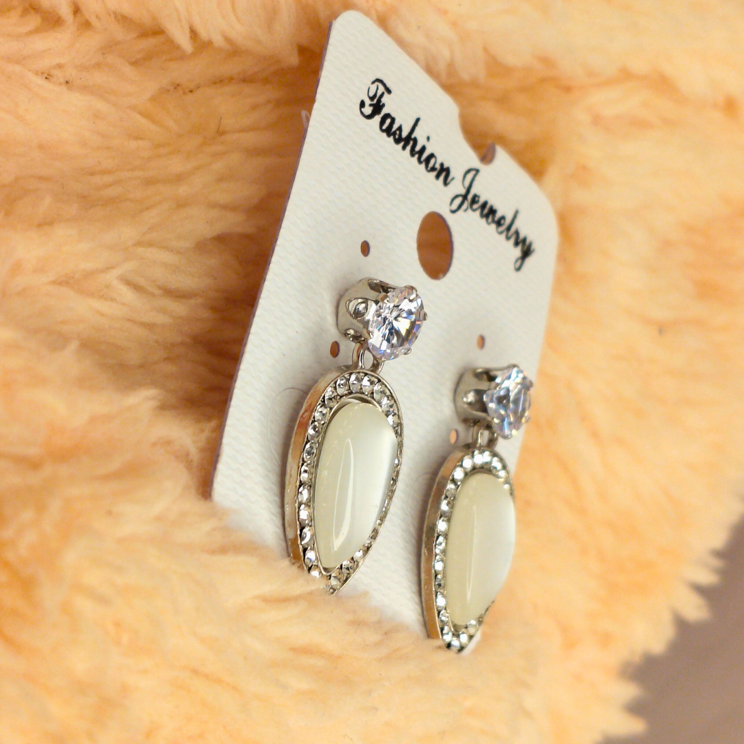 Elegant Teardrop Pearl Stud Earrings with Crystal Border