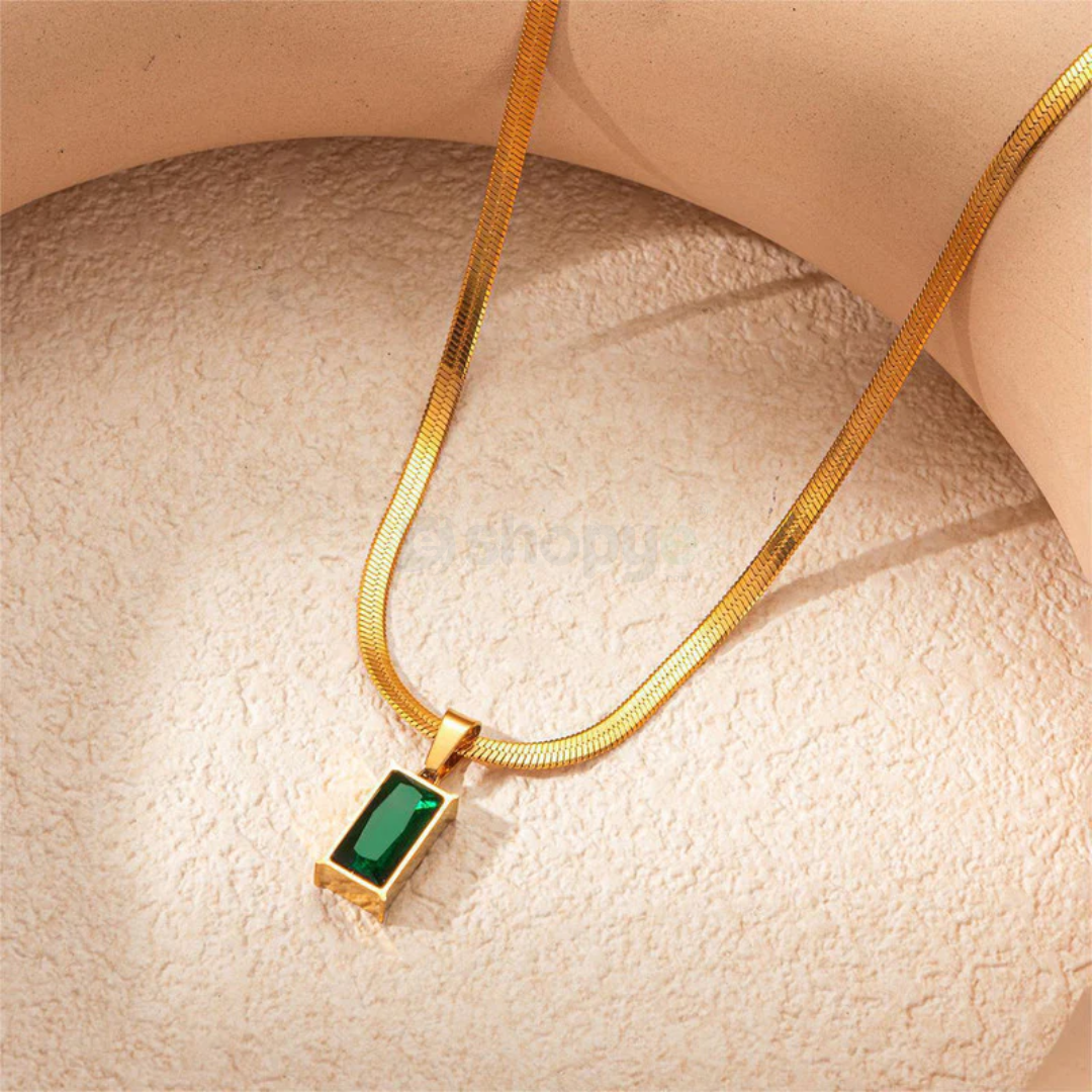 Gold Plated Green Geometric Pendant – Stylish Anti-Tarnish Jewelry