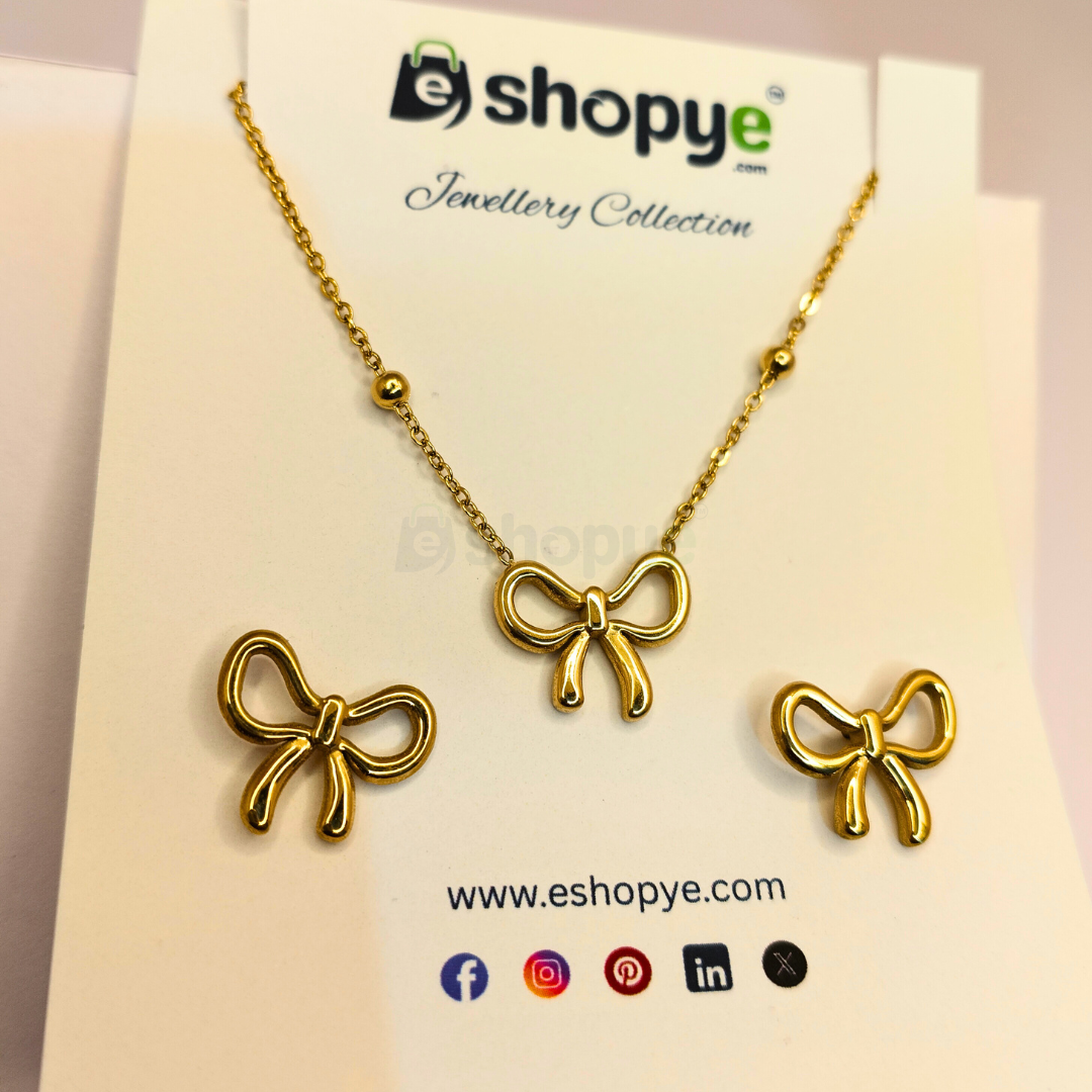 Gold Plated Bow Themed Jewellery Set – Elegant Anti-Tarnish Desig