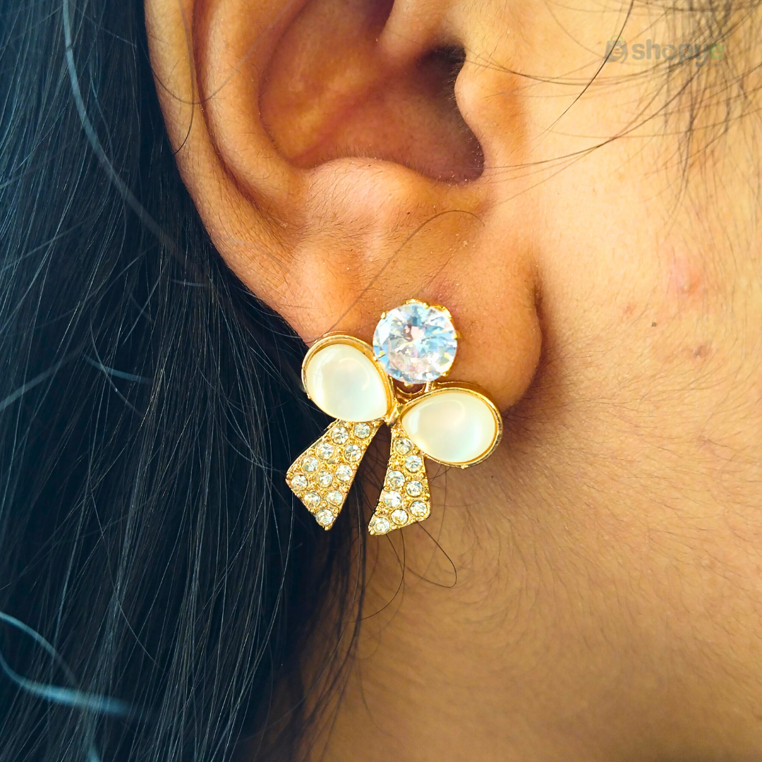 Pearl Stud & Bow Earrings Set – Elegant 3-in-1 Crystal & Rhinestone Design