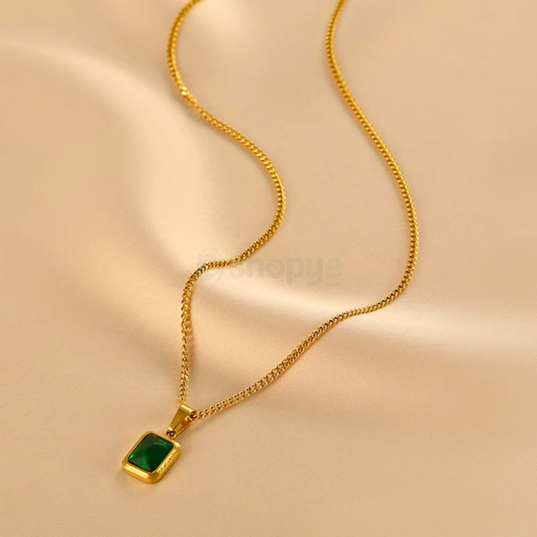 Gold Plated Green Geometric Pendant – Anti Tarnish Stylish Jewelry