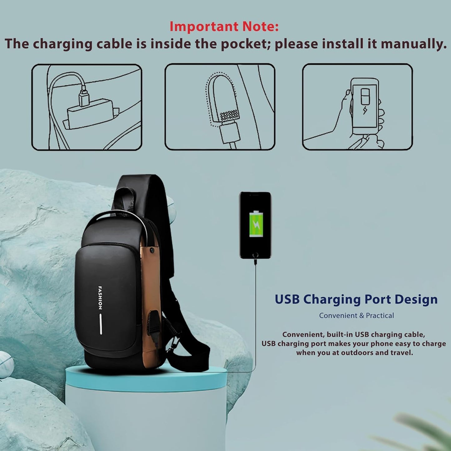 Anti-Theft Chest Bag with USB Port – Crossbody Backpack for Travel