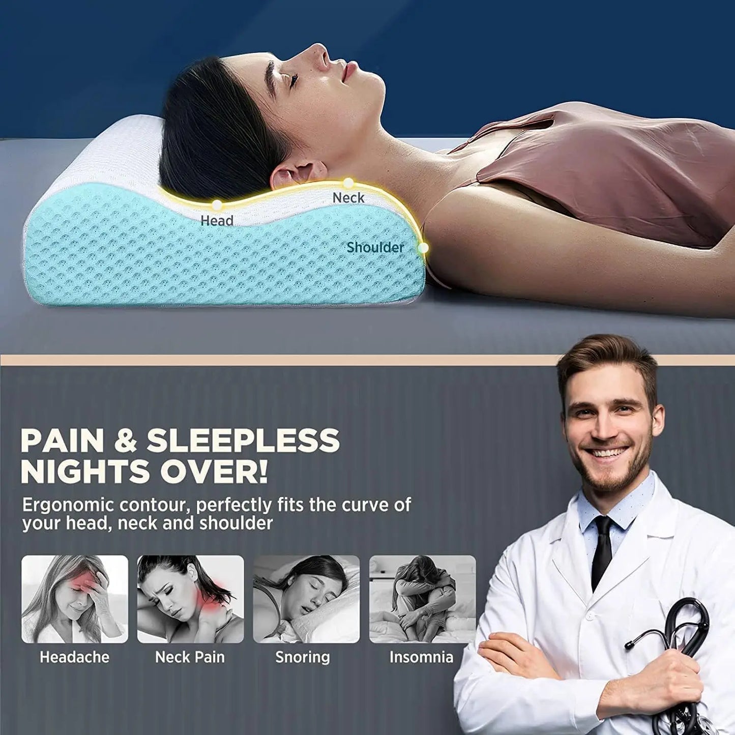 Orthopedic Memory Foam Pillow - Contour Cervical Support Pillow
