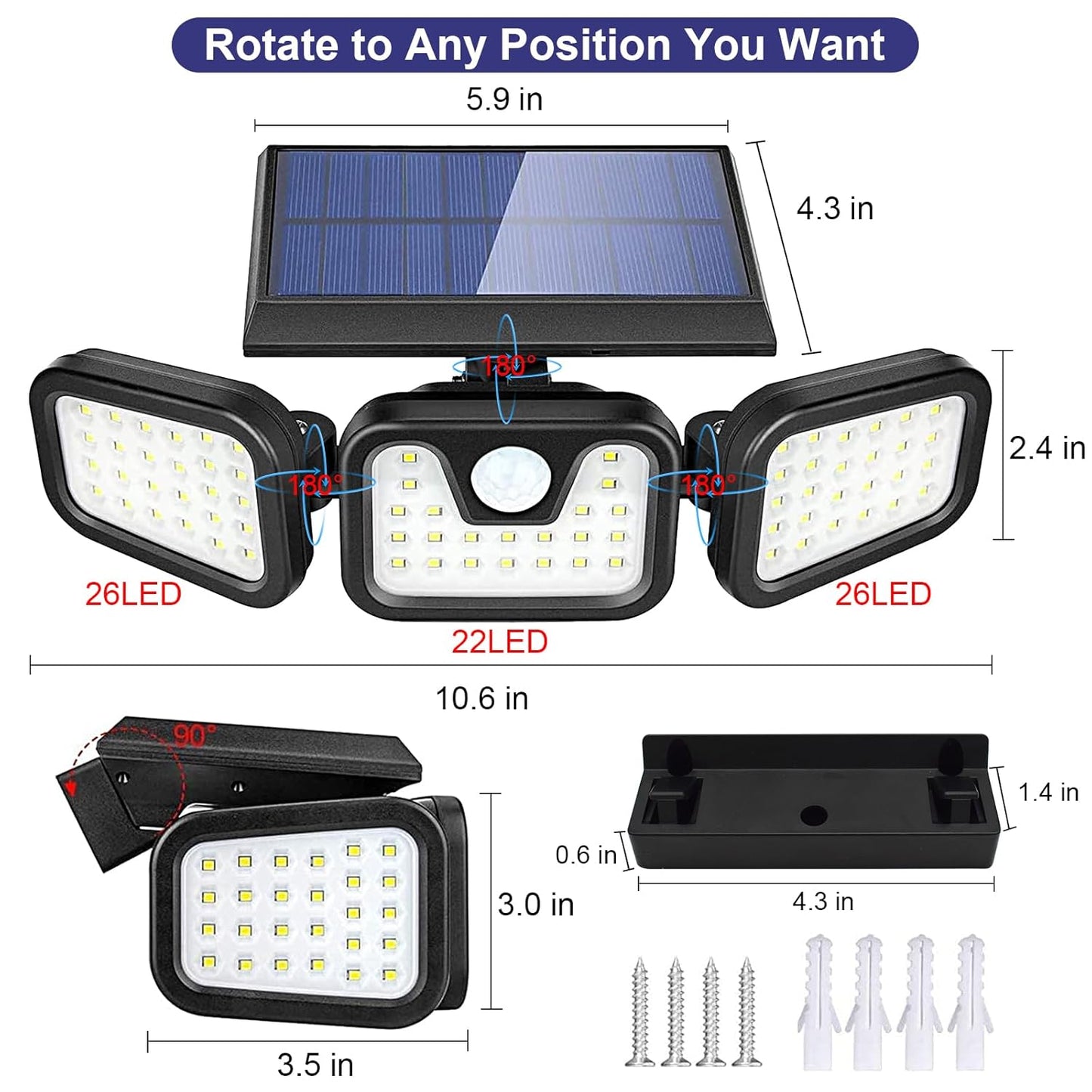 ESHOPYE ™ Solar Outdoor Lights, 3000LM Super Bright Motion Sensor Outdoor Light, IP65 Waterproof Wide Angle 6500K Solar Powered Security Flood Lights for Outside Garage Yard Patio