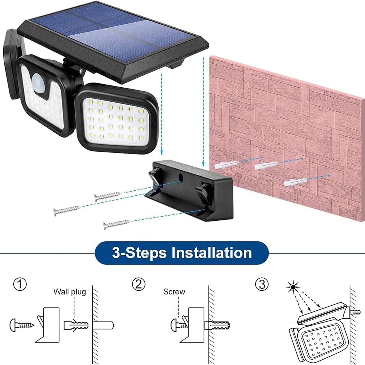 ESHOPYE ™ Solar Outdoor Lights, 3000LM Super Bright Motion Sensor Outdoor Light, IP65 Waterproof Wide Angle 6500K Solar Powered Security Flood Lights for Outside Garage Yard Patio