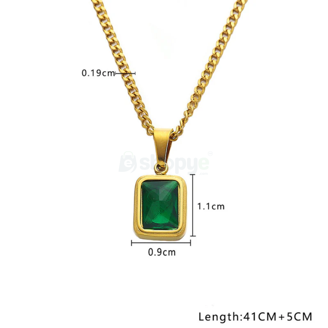 Gold Plated Green Geometric Pendant – Anti Tarnish Stylish Jewelry