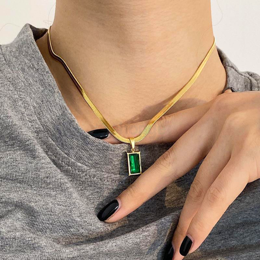 Gold Plated Green Geometric Pendant – Stylish Anti-Tarnish Jewelry
