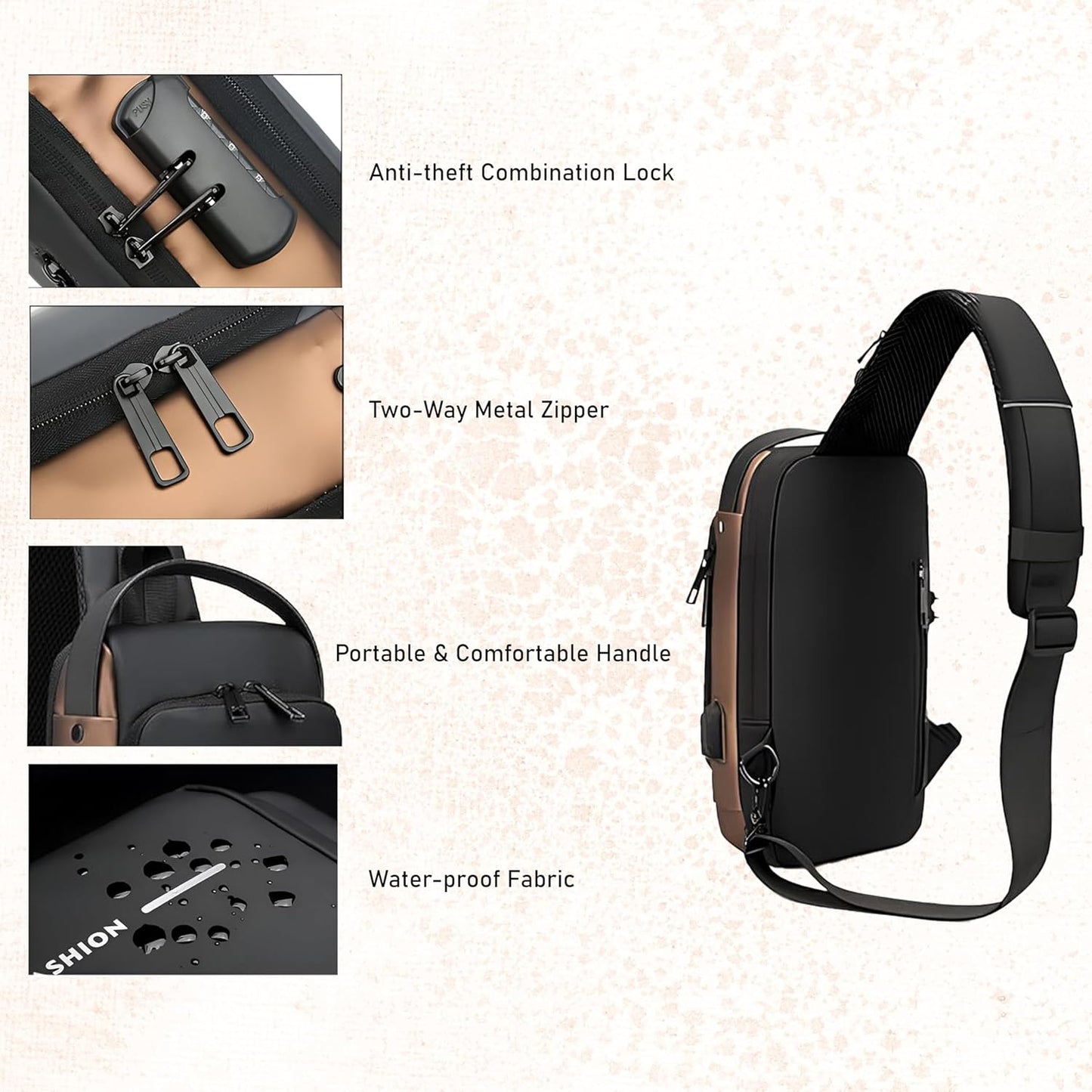 Anti-Theft Chest Bag with USB Port – Crossbody Backpack for Travel
