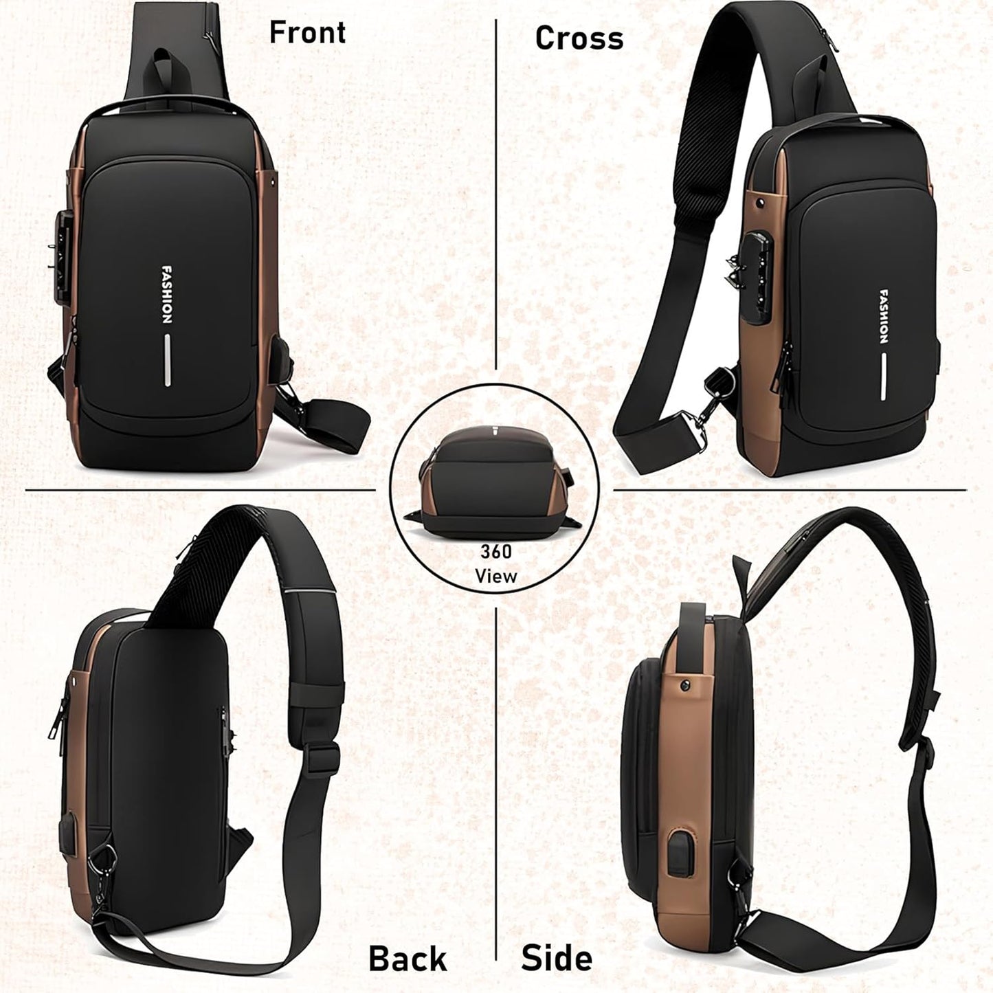 Anti-Theft Chest Bag with USB Port – Crossbody Backpack for Travel