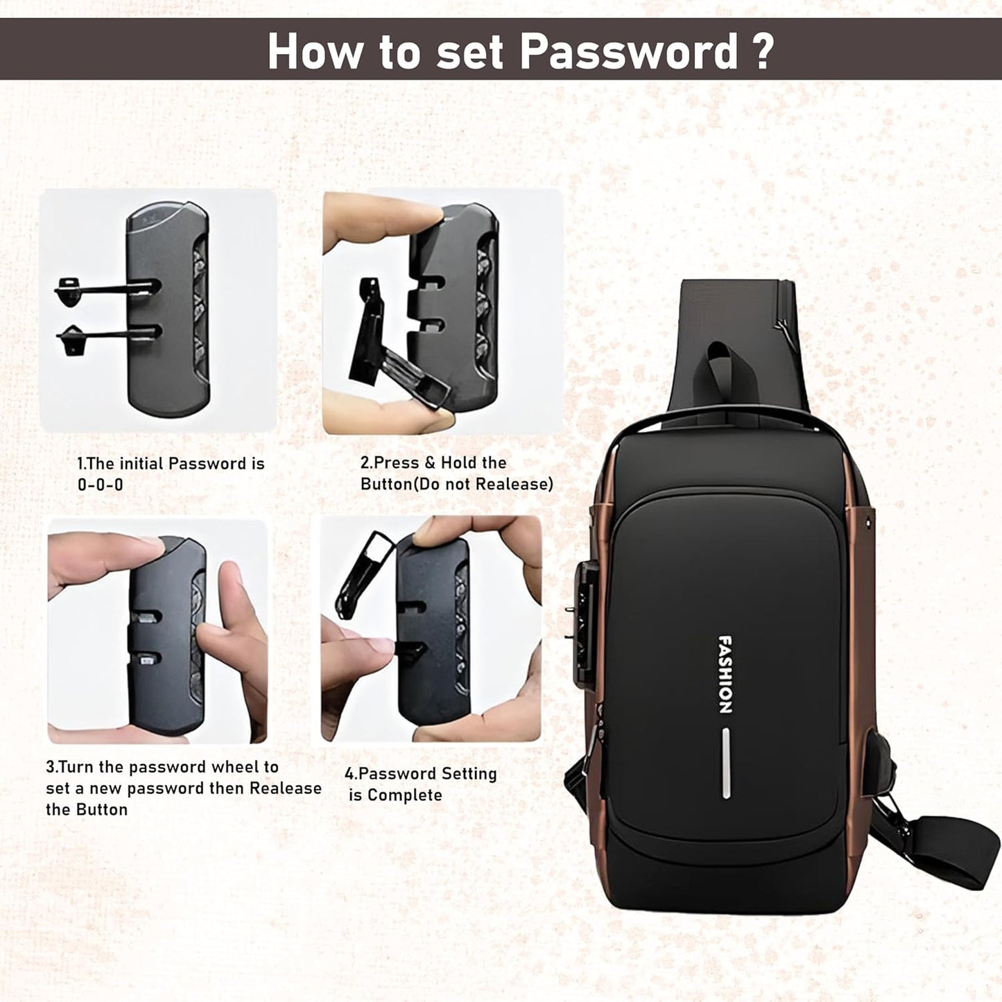 Anti-Theft Chest Bag with USB Port – Crossbody Backpack for Travel