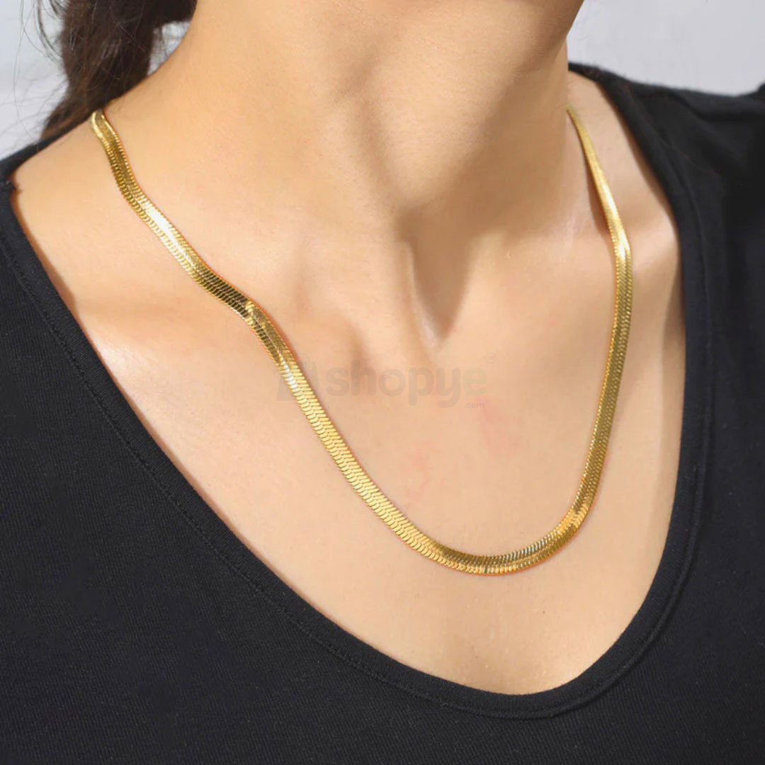 Fashion Accessory Gold Plated Flat Snake Chain Necklace | Anti Tarnish