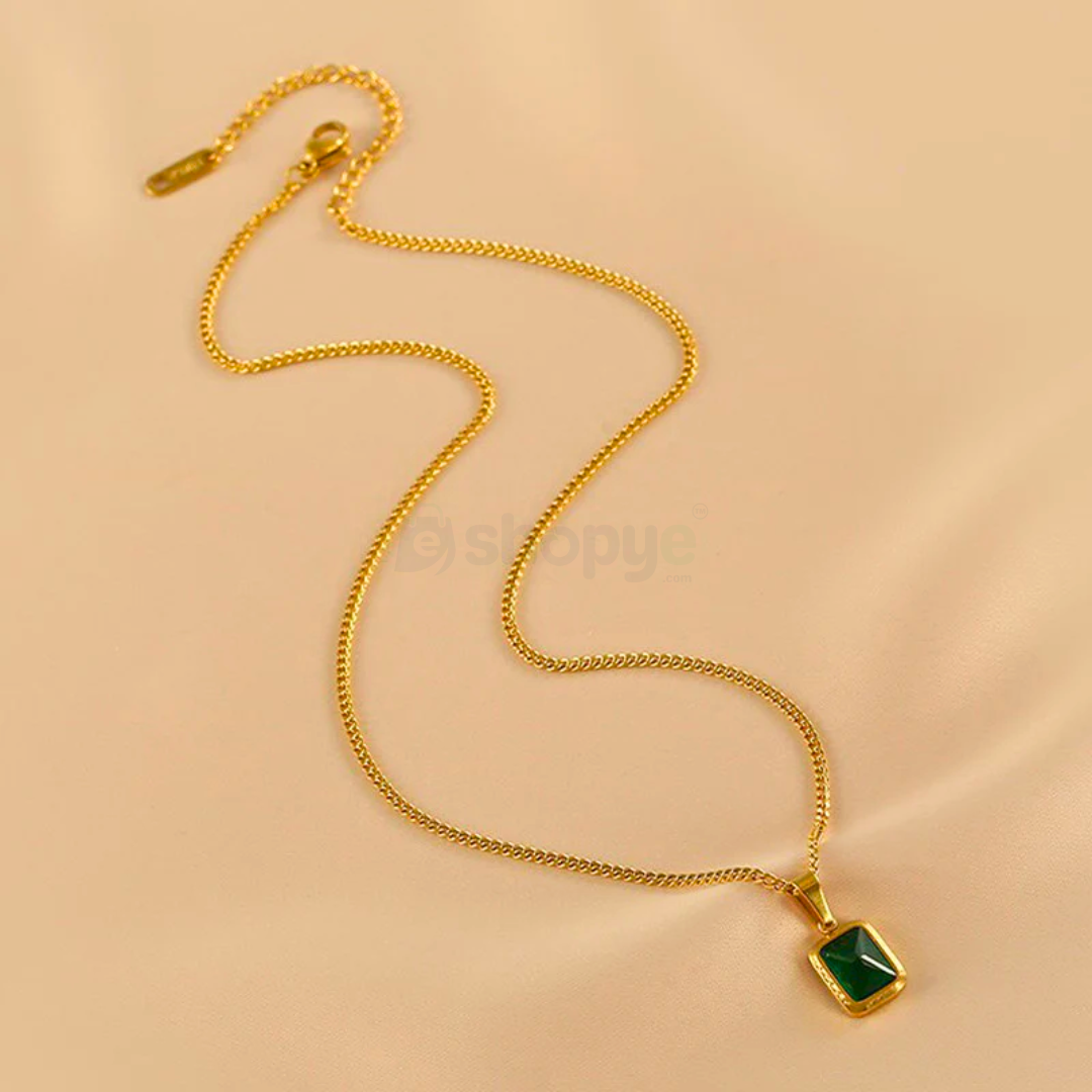 Gold Plated Green Geometric Pendant – Anti Tarnish Stylish Jewelry