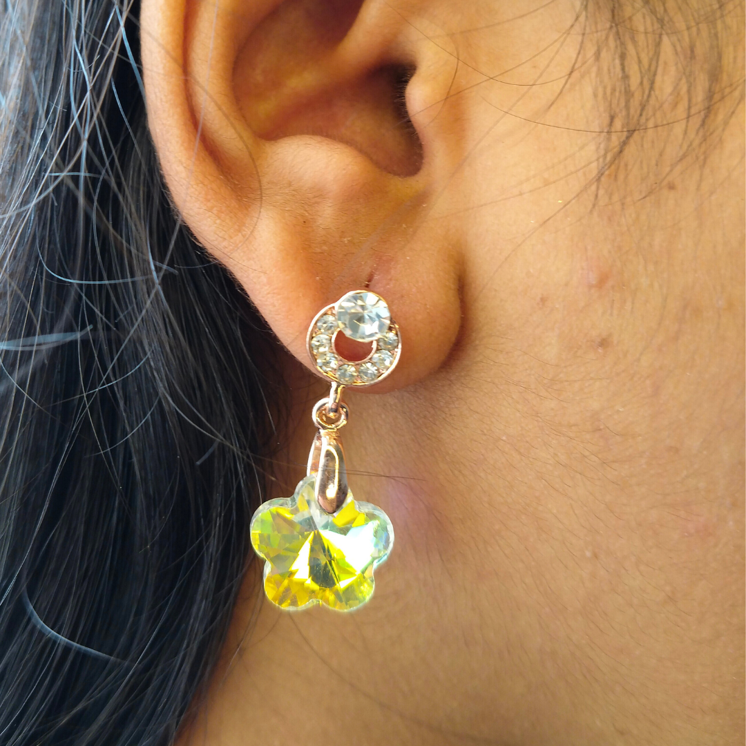 Crystal Heart Drop Earrings – Iridescent Butterfly Charm for Women