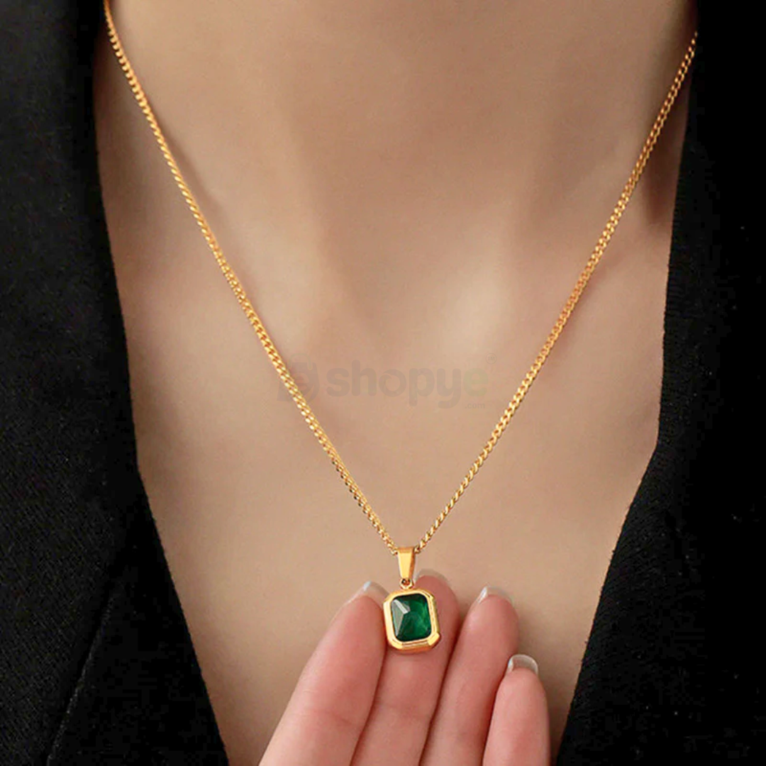 Gold Plated Green Geometric Pendant – Anti Tarnish Stylish Jewelry