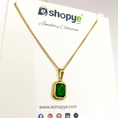 Gold Plated Green Geometric Pendant – Anti Tarnish Stylish Jewelry