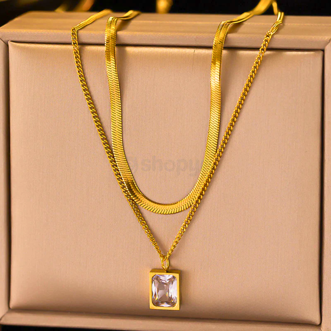 Tarnish Resistant Gold-Plated White Emerald Layered Necklace – Elegant