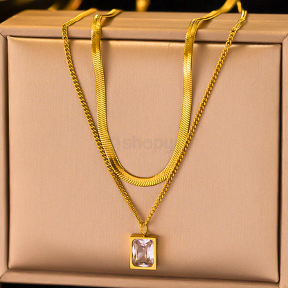Tarnish Resistant Gold-Plated White Emerald Layered Necklace – Elegant