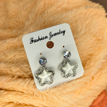 Pearl Twinkle Star Drop Earrings – Elegant Shine with Crystal Accent