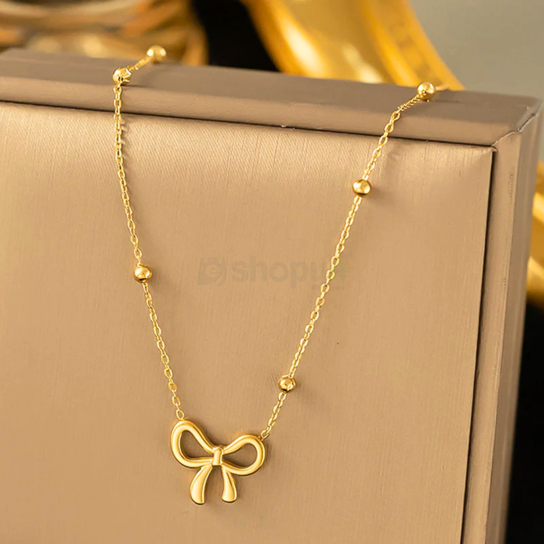 Tarnish Resistant Gold-Plated Infinity Bow Pendant – Elegant Jewelry