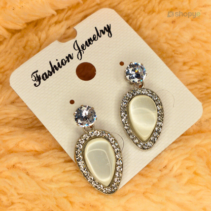 Elegant Teardrop Pearl Stud Earrings with Crystal Border 