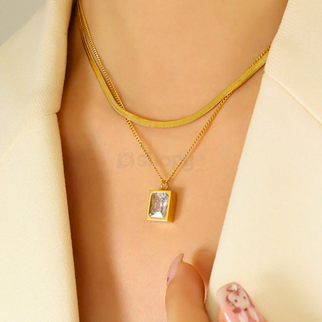 Tarnish Resistant Gold-Plated White Emerald Layered Necklace – Elegant