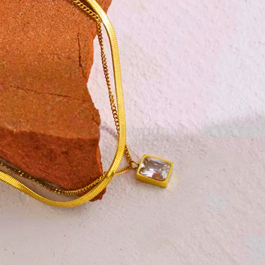 Tarnish Resistant Gold-Plated White Emerald Layered Necklace – Elegant
