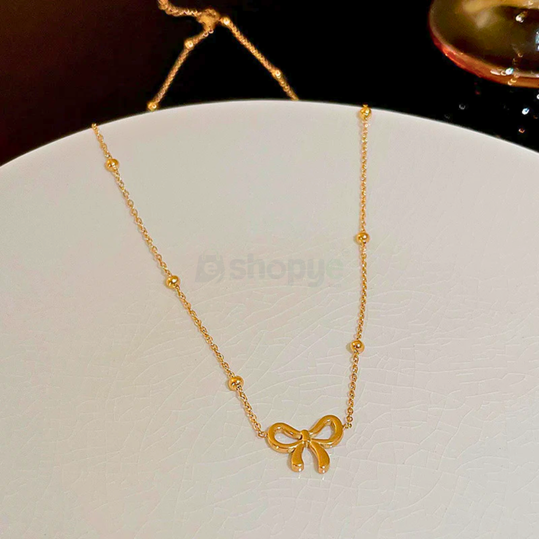 Tarnish Resistant Gold-Plated Infinity Bow Pendant – Elegant Jewelry
